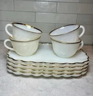 Vintage 1950-1960 Anchor Hocking Fire-King milk glass snack sets 4 Cups 4 Plates