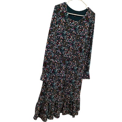 Talbots Women Long Sleeve Dress Size 16 Blue Dark Floral Preppy Work Fall  Office