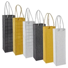6 Pack Foiled Glitter Wine Bottle Gift Bags with Handles, 3.8 x 14 x 3.3 In