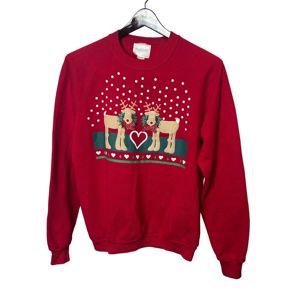 Suéter Sudadera Vintage Rojo Corazón Reno Feo Navidad XL 1989 Pintura Puff Foto 2 de 4
