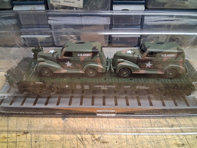 #ad #ad O MENARDS WWll MILITARY VANS W FLATCAR LOT 1 $44.95