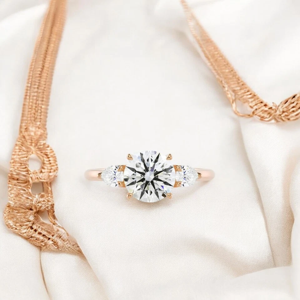 14k Rose Gold Diamond Ring Lab Grown Round 2.85 Carat  IGI Certified Size  6 7 - Image 3 of 4