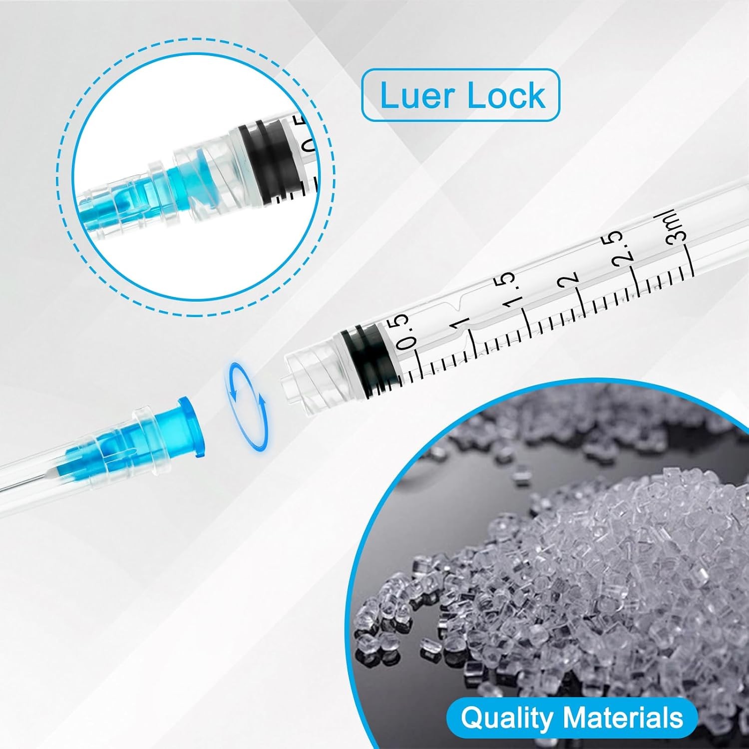 100 Pack 3ml Luer Lock Lab Syringes with 23Ga 1 Inch Needle