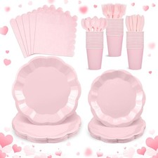 175 Pcs Pink Plates and Napkins Set, 25 Guest Pink Party Supplies Include Sca...