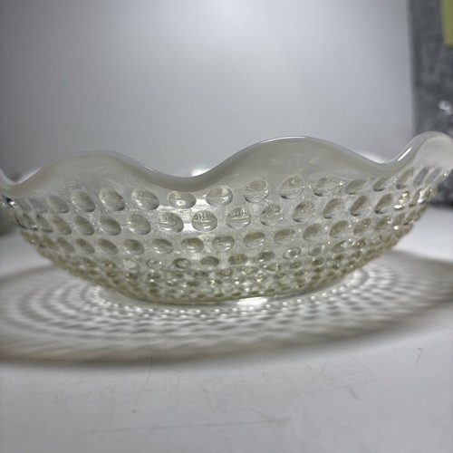 Vintage Fenton Moonstone White Hobnail MCM Glass Bowl 9" Serving Dish - Picture 3 of 6