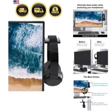 Monitor Stand Headphone Holder Desk Space Saver Headset Hanger Black Gray