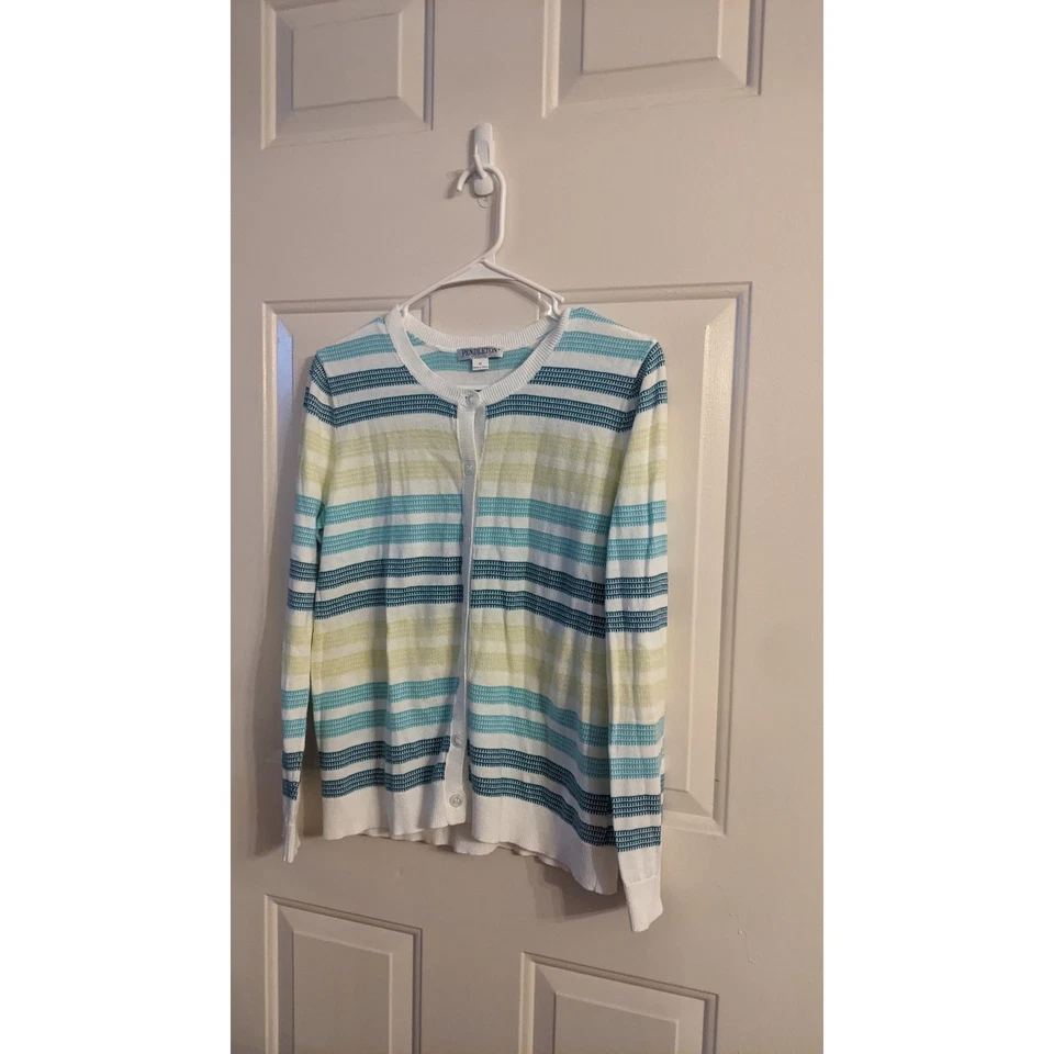 Cárdigan Pendleton Rayas Cierre Botón Mes Algodón, Azul/Verde/Blanco Años 90 Y2K Foto 2 de 4