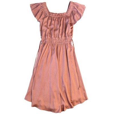 Current Air Dress Midi Square Neck Flutter Sleeve Tie Anthropologie Coral Medium