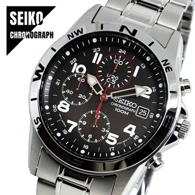 SEIKO CHRONOGRAPH Chronograph Japanese Movement SND375P1 Black x Silver Metal Ba