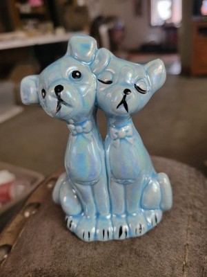 Vintage Earthenware Dog Pair Longneck  Mint In Box. 4 In. Tall
