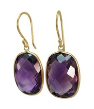 18.00 ctw Purple Amethyst Cushion Cut Style 14K Yellow Gold Earrings
