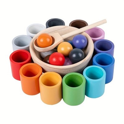 Wooden Color Sorting Bowls & Balls Set Fine Motor Skills Toy Age 3+ Gift-Ready