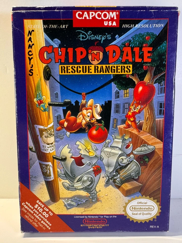 Disney's Chip 'N Dale Rescue Rangers (Nintendo NES, 1990) COMPLETE CIB Authentic - Image 2 of 4