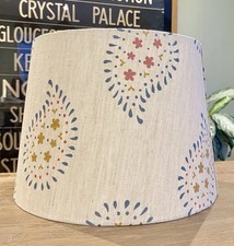 SUSIE WATSON MALATHI LINEN LAMPSHADE CEILING SALCOMBE BLUE NATURAL DRUM TAPERED