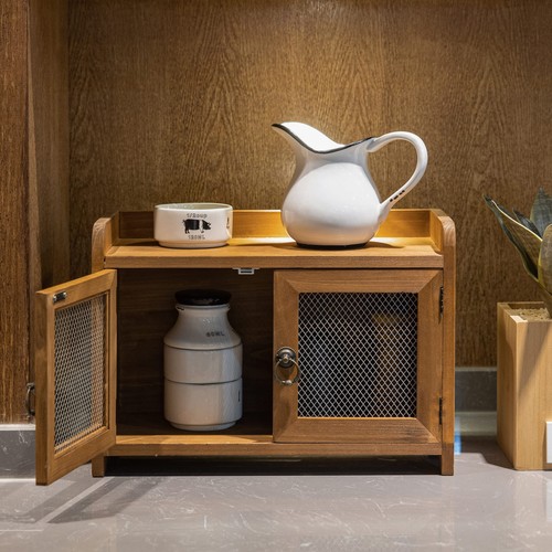 - Storage Cabinet, Mini Countertop Cabinet, Wood Organizer for Kitchen Living... - Picture 8 of 9