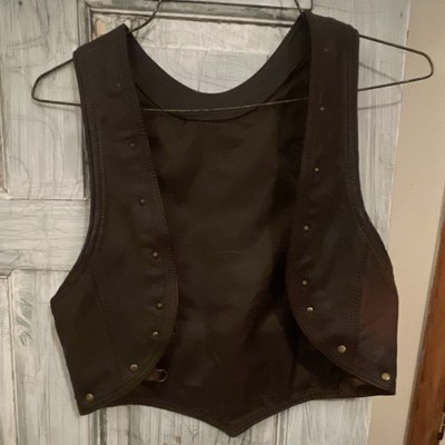 Handmade Brown Leather Vest with Valkyrie Wing Back Patch and Lace-through Waist