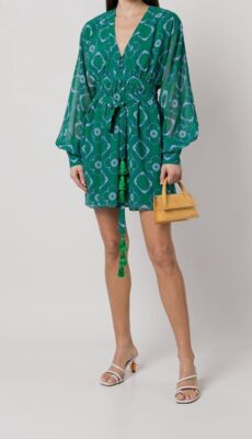 $410 Alexis Women's Green Long Sleeve Geometric Print Luss Mini Dress Size XS