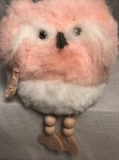 Fuzzy Pink Owl 6 Ornament NEW Wood Dangle Leg Gift Christmas Valentine  s Day