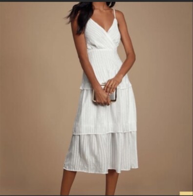 knee length dresses for ladies Lace Cami Textured Tiered Midi Dress with Back Tie by She + Sky L main image 1