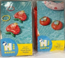 Pool Float Drink Holder - H For Happy PVC Drink Inflatables - Set of 2 - PEACH 