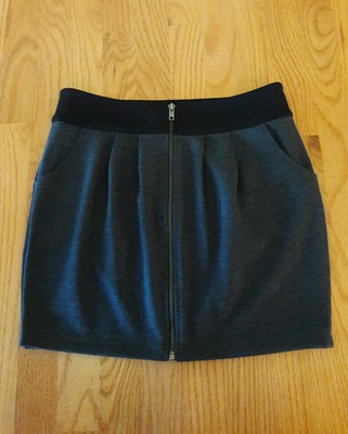 Womens Juniors Forever 21 Gray Black Front Zip Mini Skirt Size M On Line