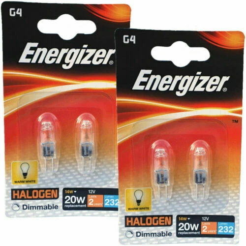 ENERGIZER 12V ECO HALOGEN CAPSULE BULB LAMP 14W G4 PACK OF 4 232 LUMENS DIMMABLE