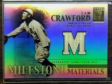 SAM CRAWFORD 2002 TOPPS TRIBUTE GAME USED BAT CARD SP MILESTONE MATERIALS HOF