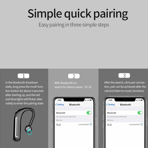 Wireless Bluetooth Headset Stereo Earpiece Earphone for Android iOS Cell Phones - Zdjęcie 8 z 13
