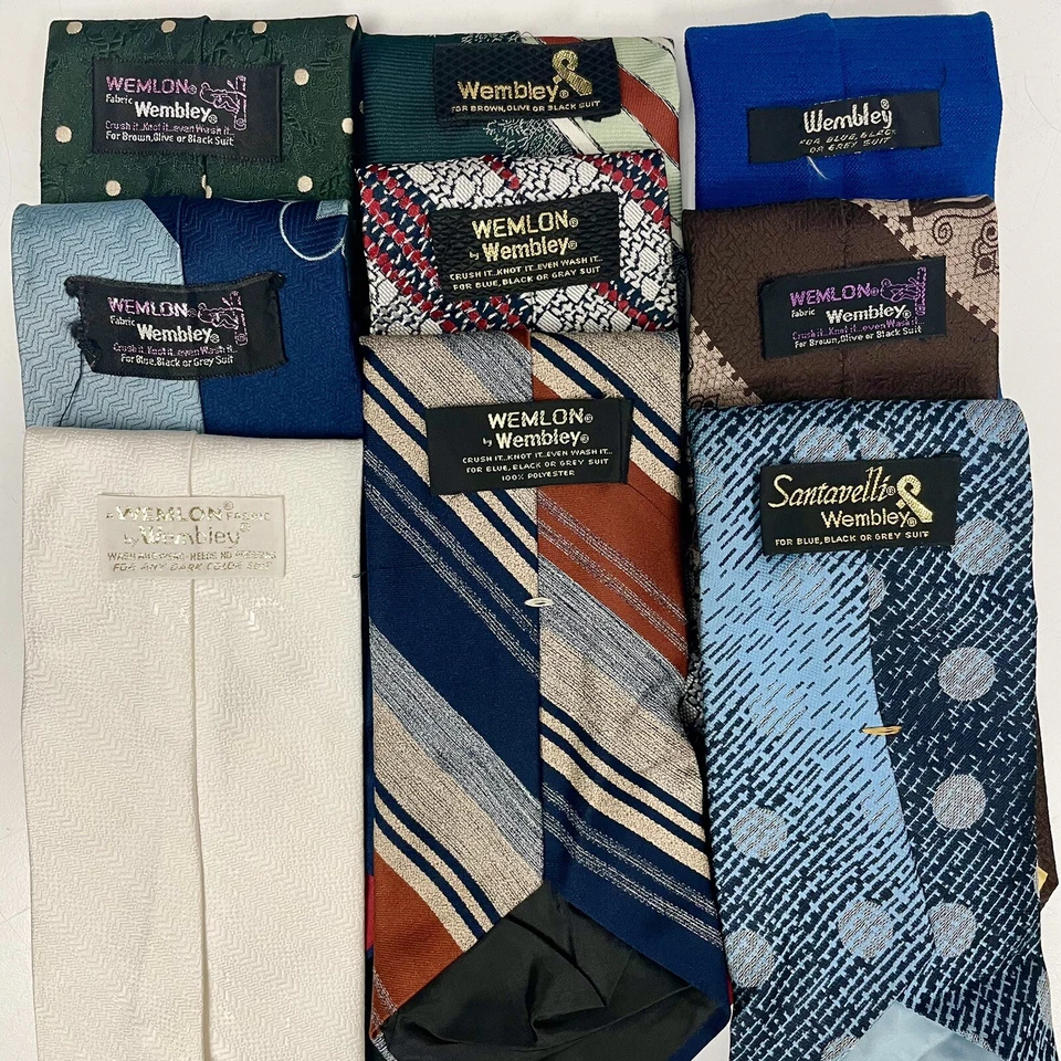 LOTE de 9 corbatas WEMBLEY WEMLON raras 60 años 70 DISCO MoD retro MIDIEVIL corbatas retro Foto 2 de 4