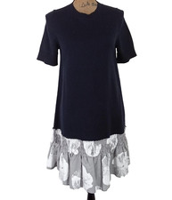 COS Navy Blue Mixed Media Knit Sweater Tunic Dress Combo Ruffle Size Sand Dollar