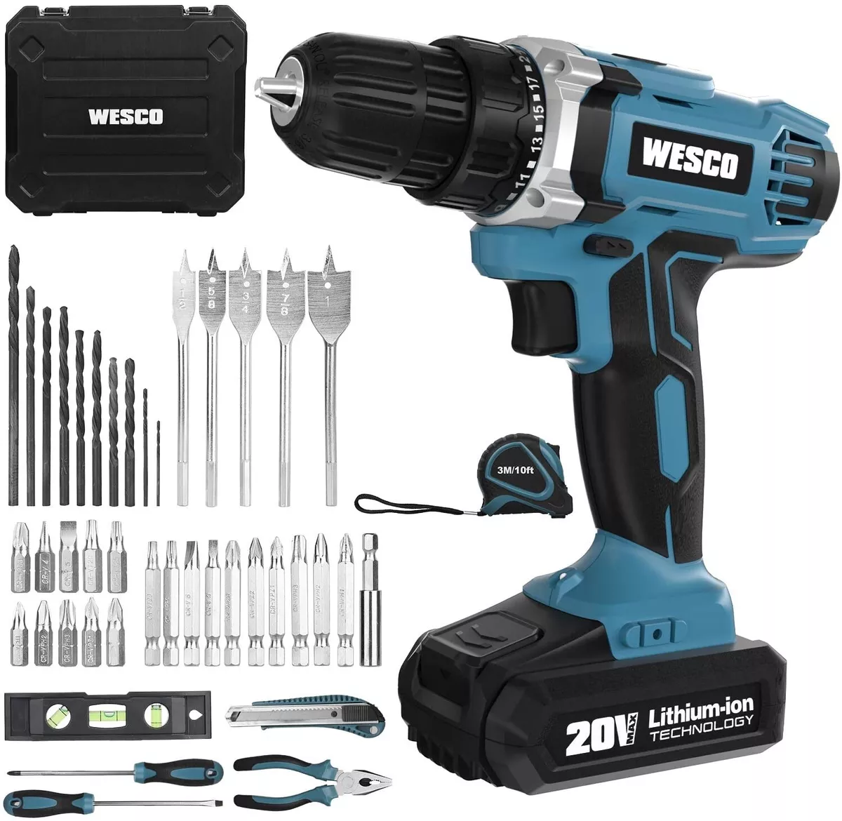 Cordless Drill/Driver,WESCO 20V Electric Drill Set 42 with Battery and  Charger