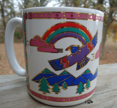 VTG Alaska Thunderbird Rainbow Mountain Souvenir Mug Cup Decoration Gold Accents