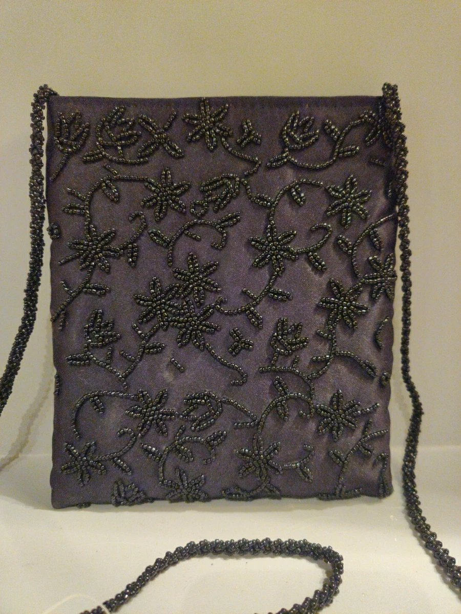 Sac à Main Soirée Talbots Noir Avec Poignette Perlée - Occasion, Vintage, Petit Format