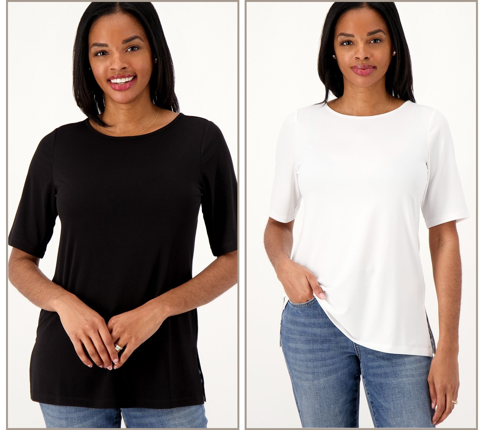 Susan Graver Women's Top Sz L Modern Essentials Liquid Knit Tops Black A568392