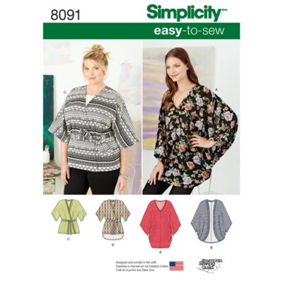 Simplicity 8091 Pullover Dress, Cocoon or Wrap Kimono Sz XXS - XXL UNCUT Pattern