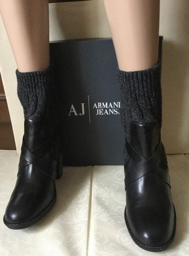 ARMANI JEANS leather ankle boots Woman, black color, size 41 Stivaletti  Donna | eBay