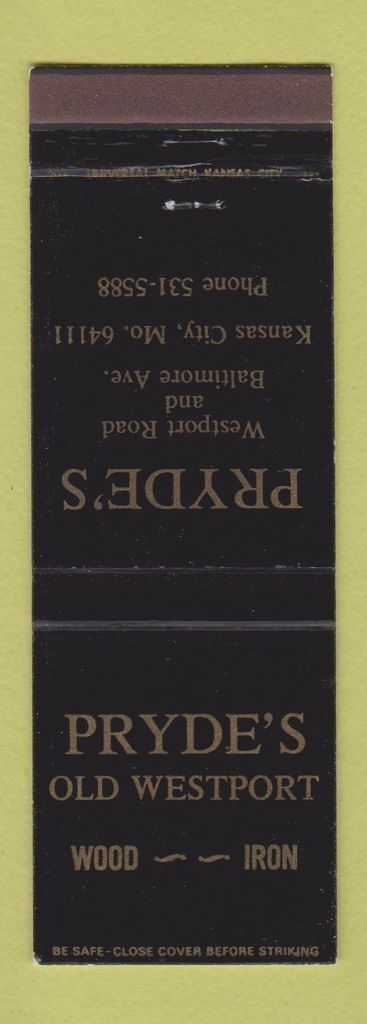Vintage Pryde's Old Westport Kansas City MO Matchbook Cover Furniture Store