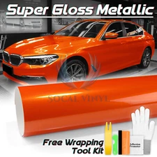 Premium Super Gloss Metallic Orange Vinyl Car Wrap Sticker Decal Sheet Film DIY