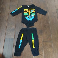 Halloween Baby Skeleton Outfit Print Body Suit Pants - Size 6-12 Months