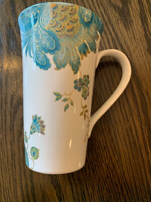 222 FIFTH Eliza Teal Coffee Cups/Mugs 6.25 tall Holds 18 Oz. MINT | eBay