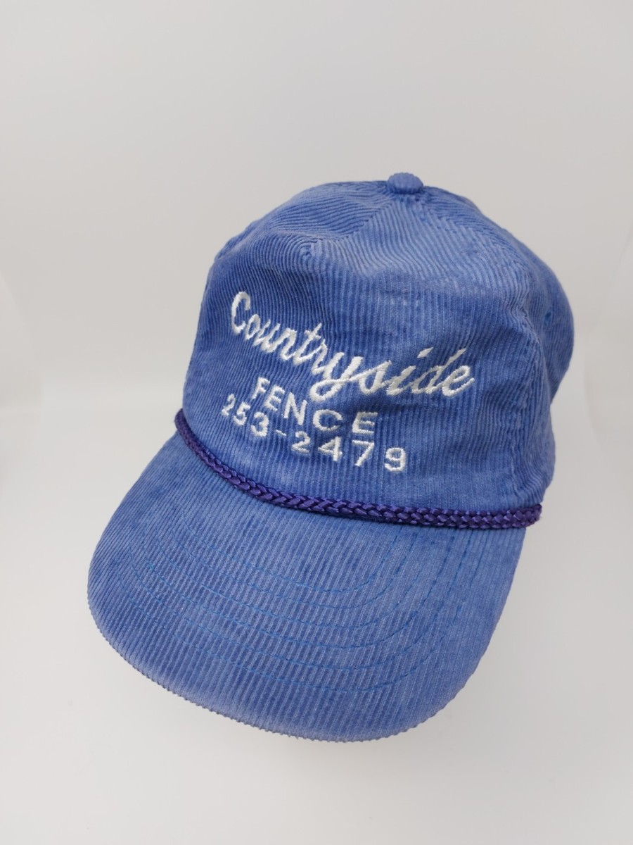 Vtg Countryside Fence Corduroy Roped Zip Strap Back Hat Adjustable