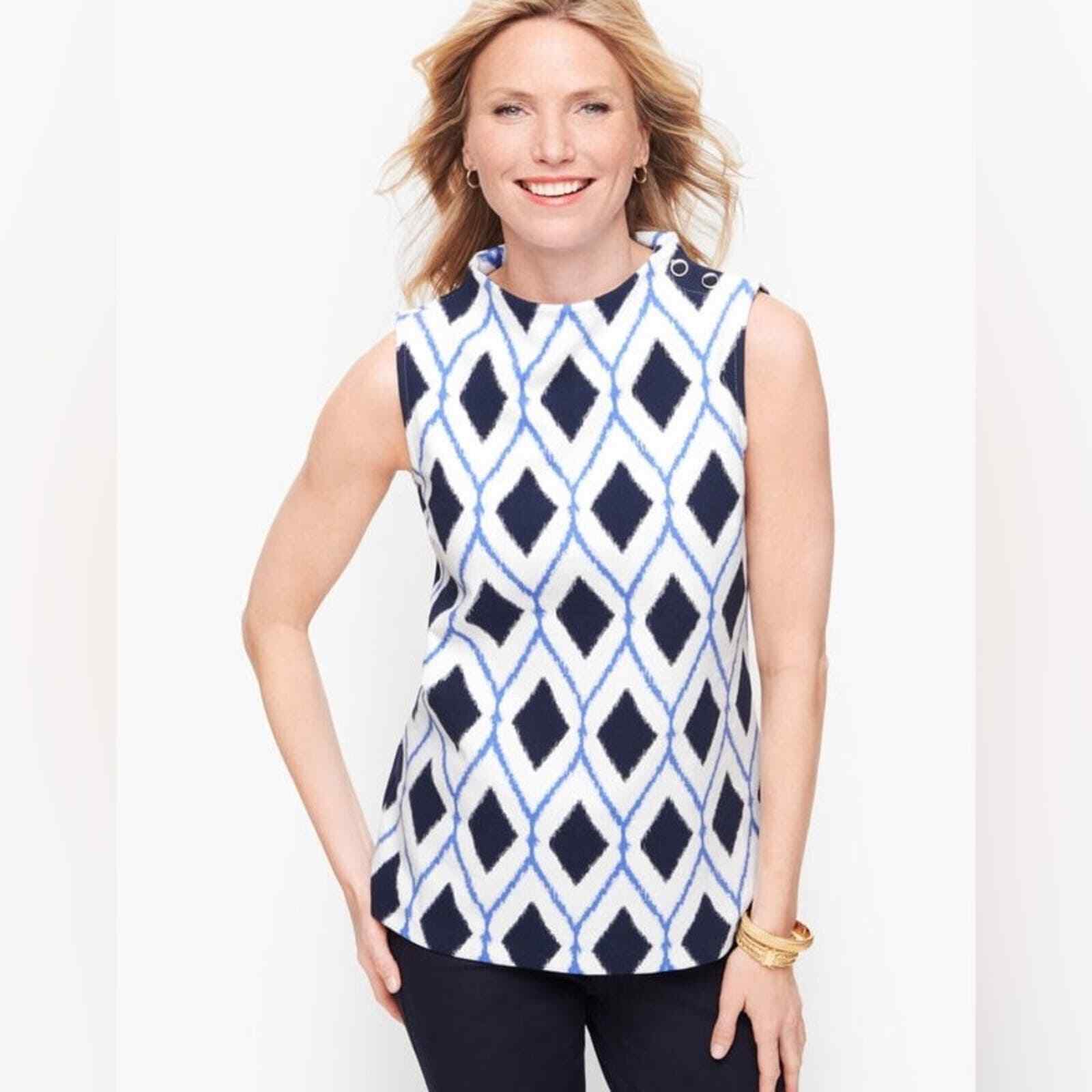 Talbots High Neck Button Shoulder Shell Diamond P… - image 1