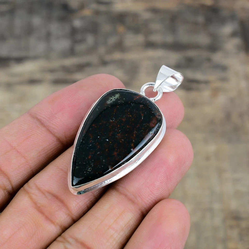 Naturale Ematite Ciondolo 925 Argento Sterling Bohemien Gioielli Per Nozze Gift - Immagine 3 di 4