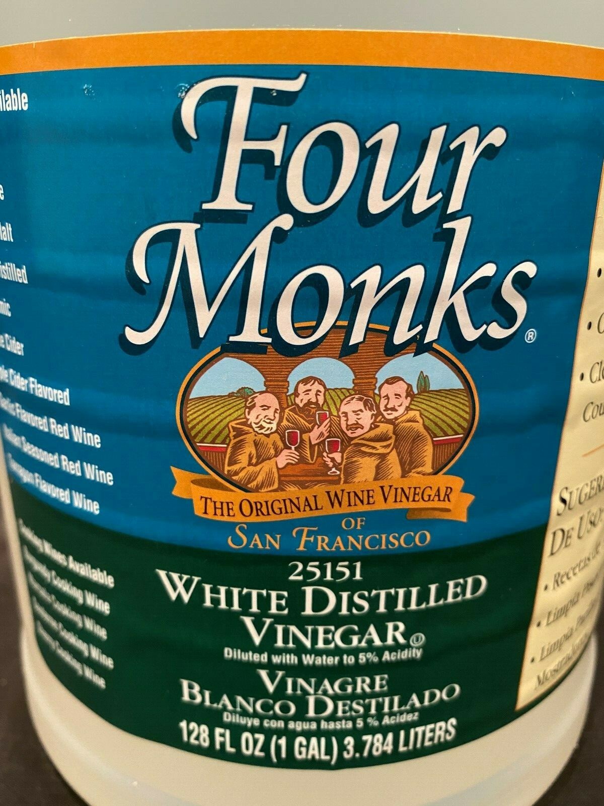 21 Gallon Jugs Four Monks White Wine Vinegar Distilled Food Household