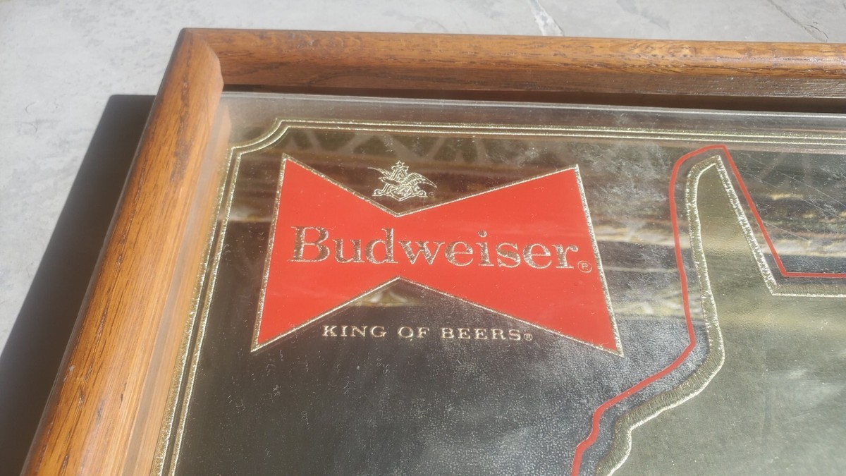 Vintage RARE Budweiser Wild Wonderful West Virginia Mirror Wooden