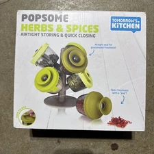 Vacu Vin Herbs & Spices Storage & Dispense Set Holder, Green + 6 Containers NEW