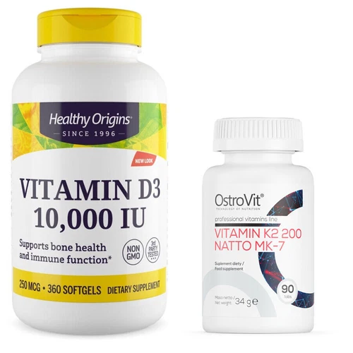 Healthy Origins Vitamin D3 10000 IU 360 Softgels + K2 MK7 90 Tablets