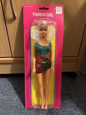 Vtg Fashion Girl Barbie Doll Clone New In Box Blonde Blue Eyes Red & Green Dress