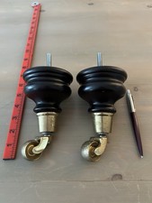 Large Brass Castors X 2 With Dark Wood For  Sofa Or Chair Used Good Condition