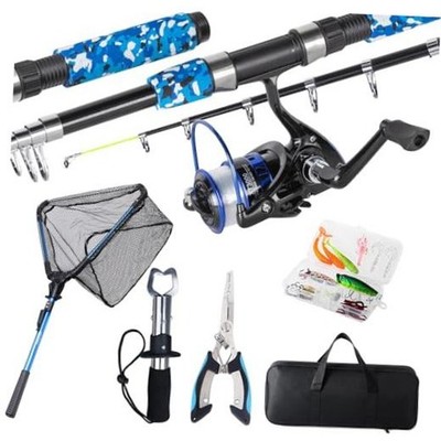 Fishing Rod and Reel Combo with Fishing Net, 6.9ft 6.9ft Spinning Combo Blue